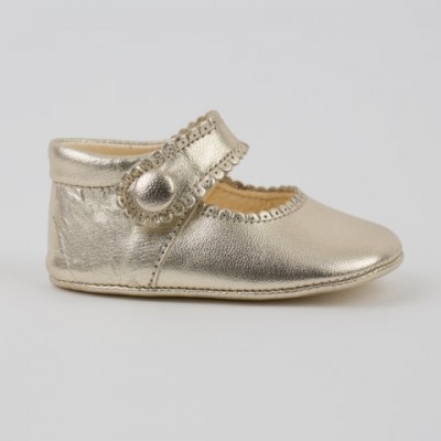 TI114 Gold Leather Mary Jane Pram Shoe